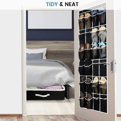 Zober 24 Pocket Over The Door Shoe Organizer w/ Chrome Hooks