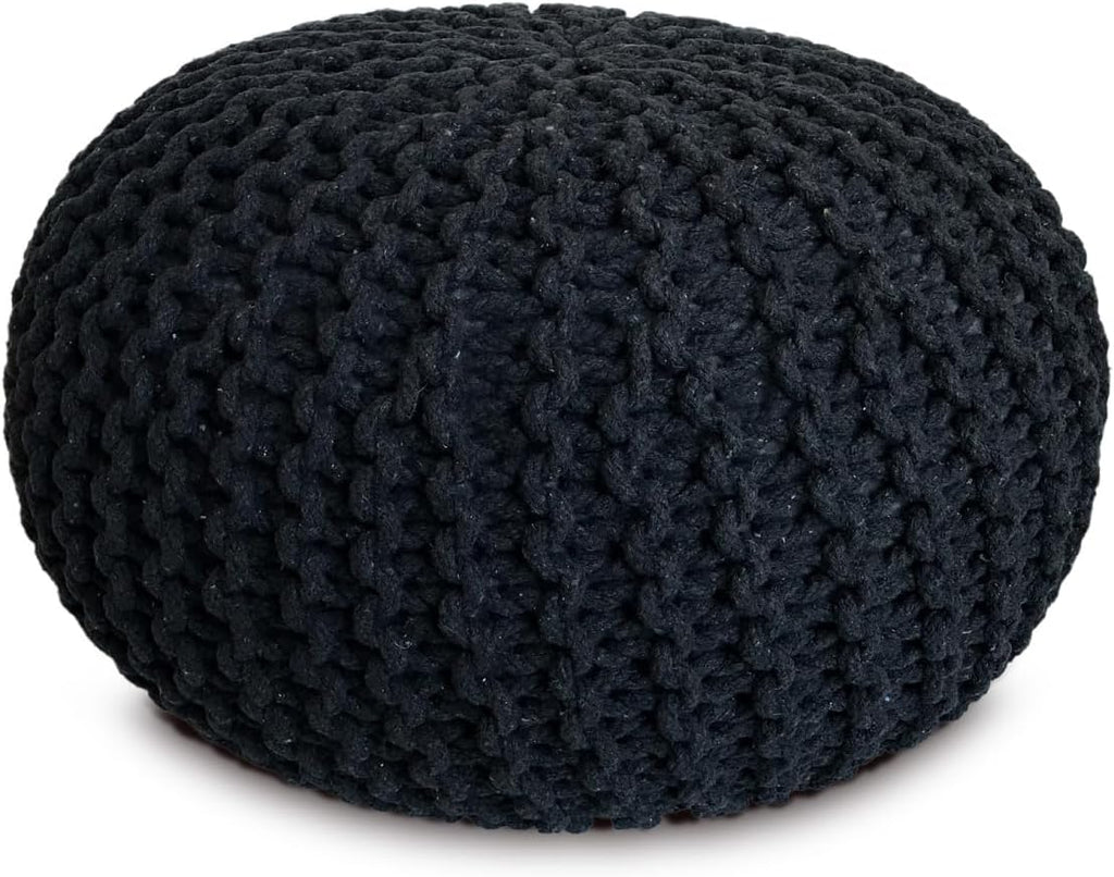 Chunky Handcrafted Knit Pouf -100% Recycled Cotton, 17.7″ x 11.8″