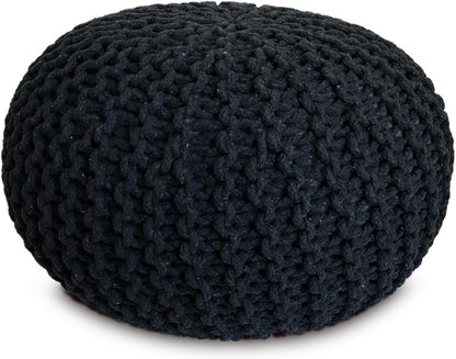 Chunky Handcrafted Knit Pouf -100% Recycled Cotton, 17.7″ x 11.8″