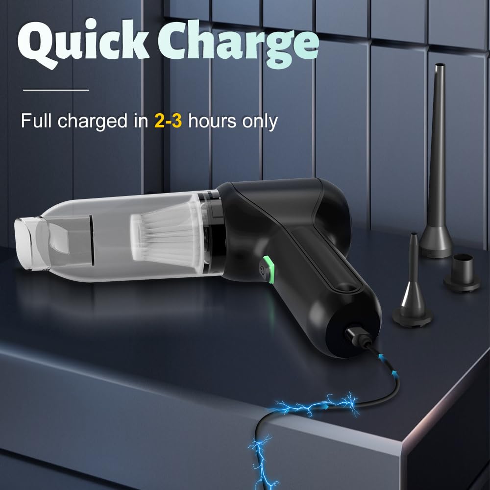 Cordless Handheld Vacuum & Air Duster – 4-in-1 Mini Car Cleaner with LED Light