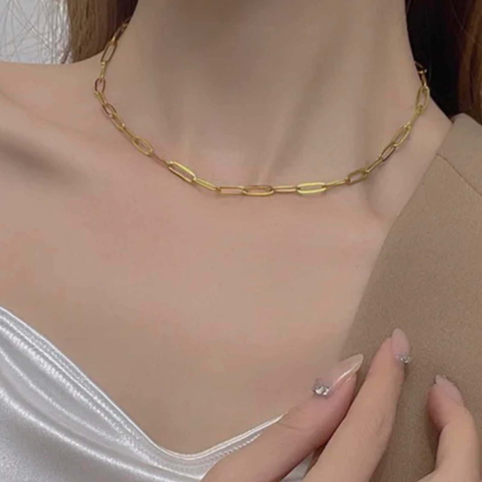 2pc Trendy 18K Gold Plated Paperclip Necklace and Bracelet Set