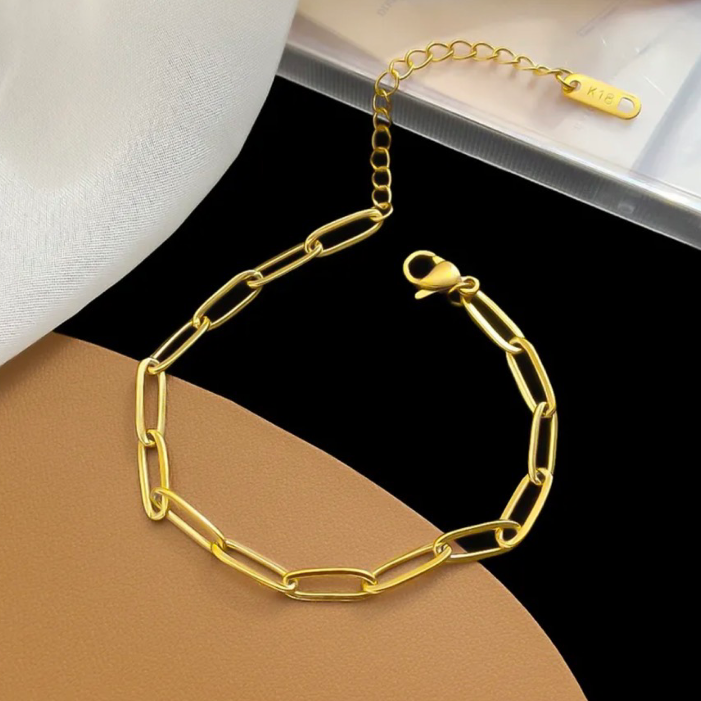 2pc Trendy 18K Gold Plated Paperclip Necklace and Bracelet Set