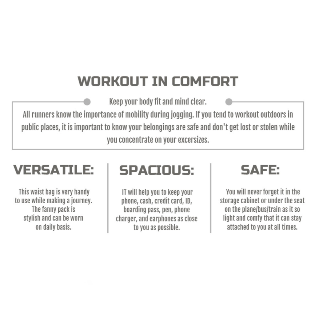 Running Belt Fanny Pack w/Secure Zipper Pouch and Adjustable Strap - Stretchy