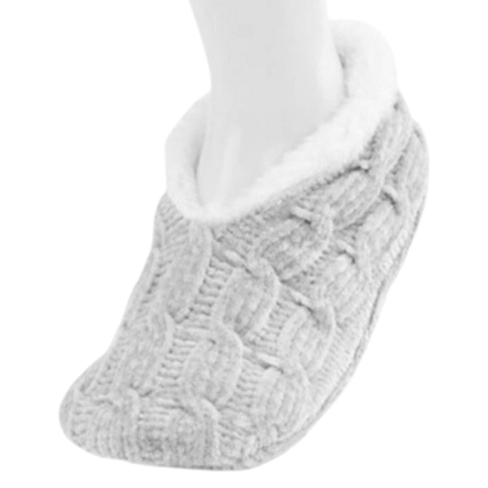 Demdaco Grey Chenille Cable Knit Slippers w/ Cozy Sherpa Lining