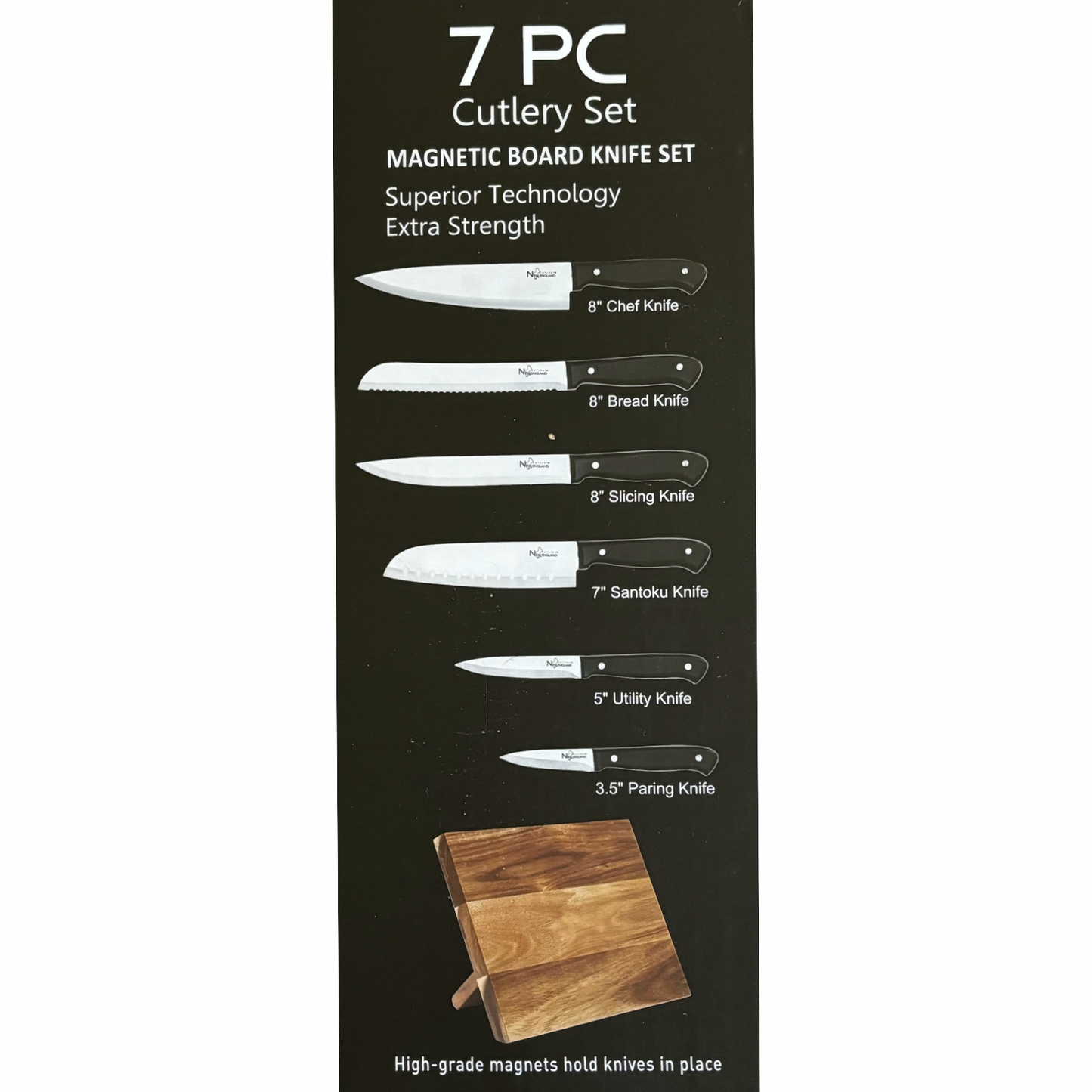 7pc New England Cutlery Carbon Steel Knife Set With Magnetic Board