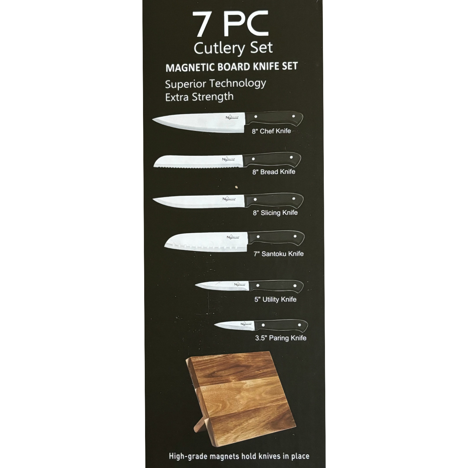 7pc New England Cutlery Carbon Steel Knife Set With Magnetic Board