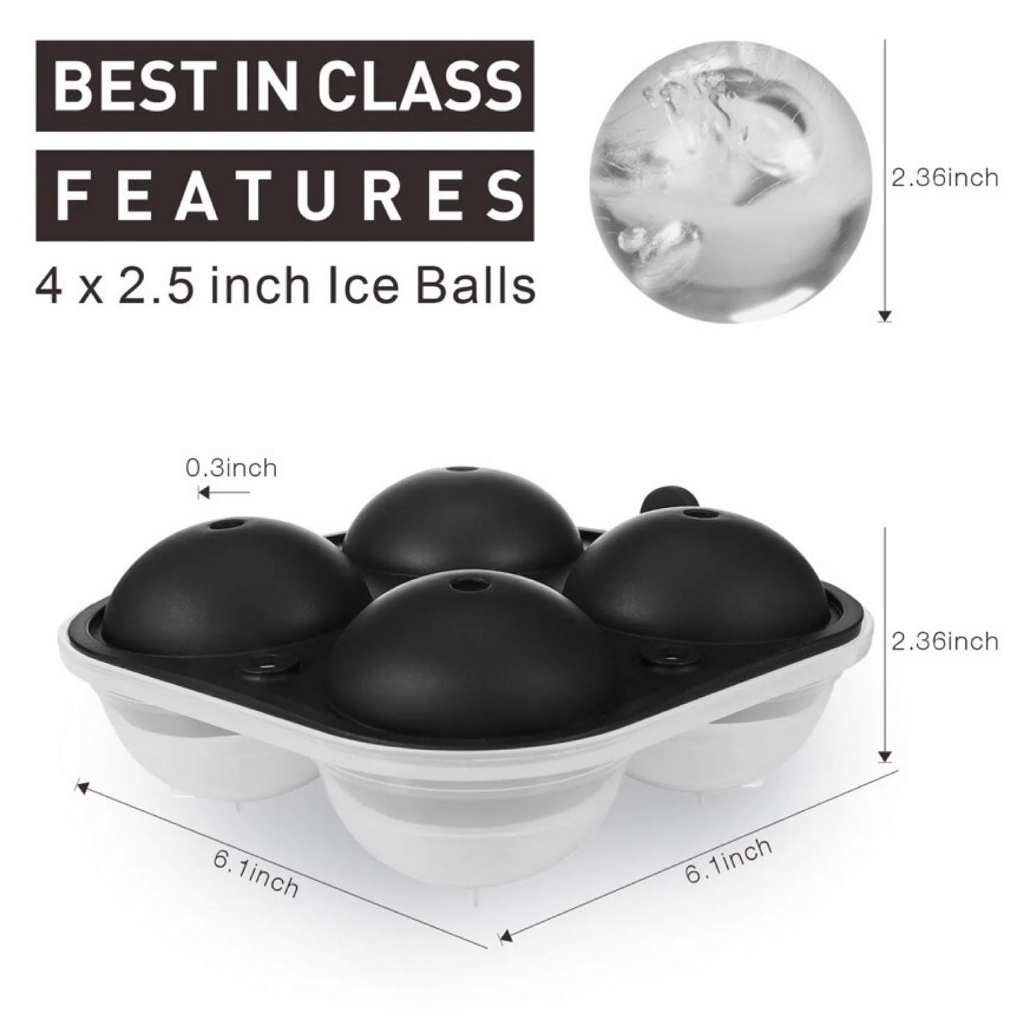 Ice Tray, 2.5"Large Ice Ball Maker w/ Lid – Funnel Included