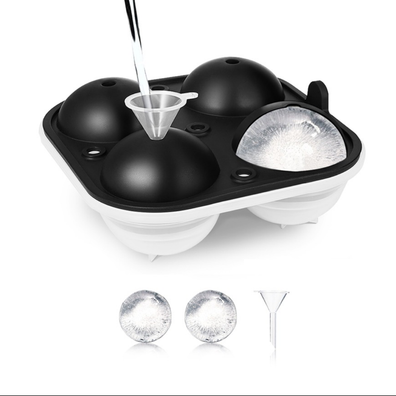 Ice Tray, 2.5"Large Ice Ball Maker w/ Lid – Funnel Included