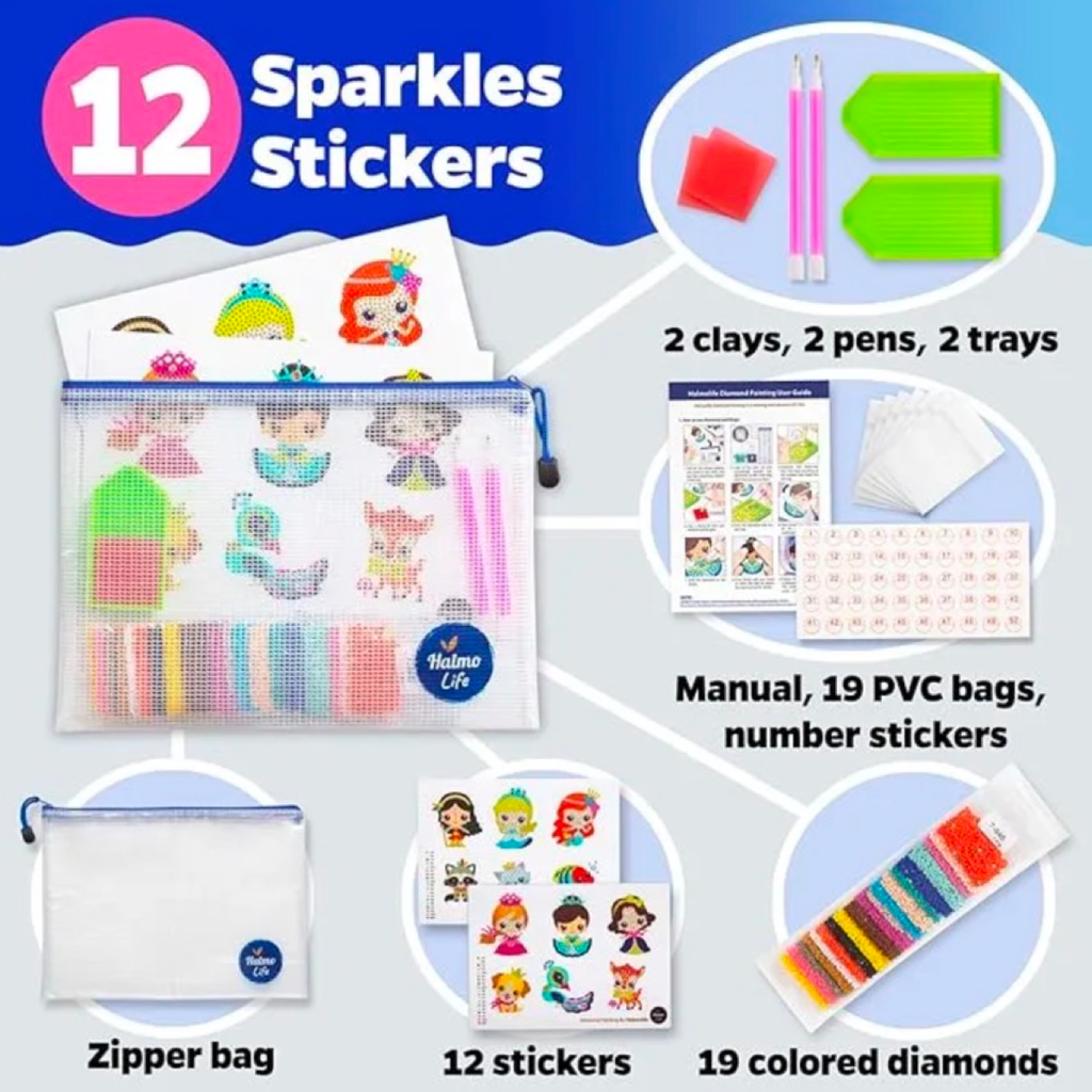 12pc Halmolife Diamond Bead Painting Kit - Disney Princesses!