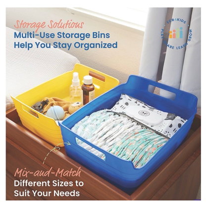 4pk Multi-Colored Storage Bins w/ Handles, Stackable & Flexible - Choose 14" or 11"