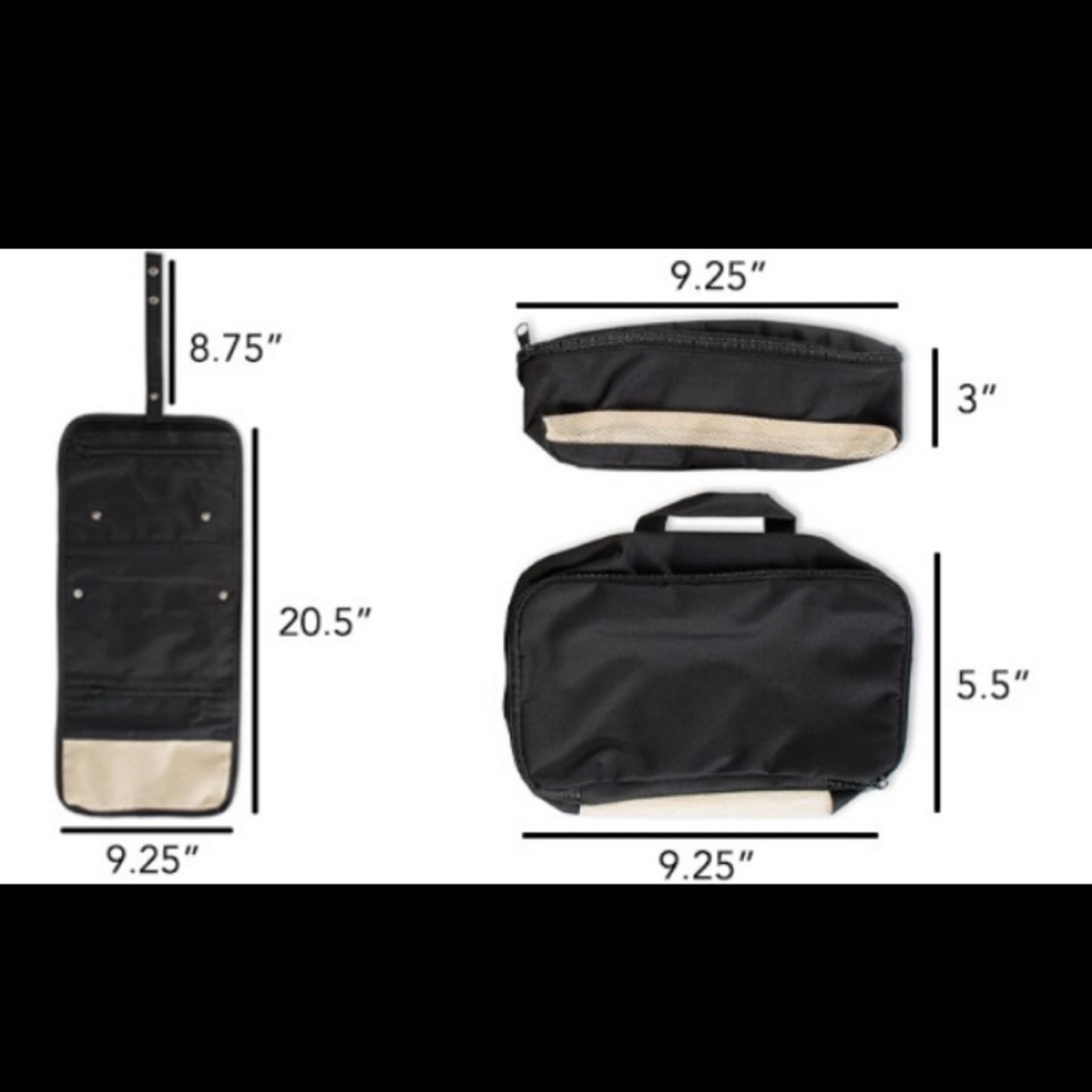 Hanging Roll Up Toiletry Bag w/ 2 Removable Snap-on Bags