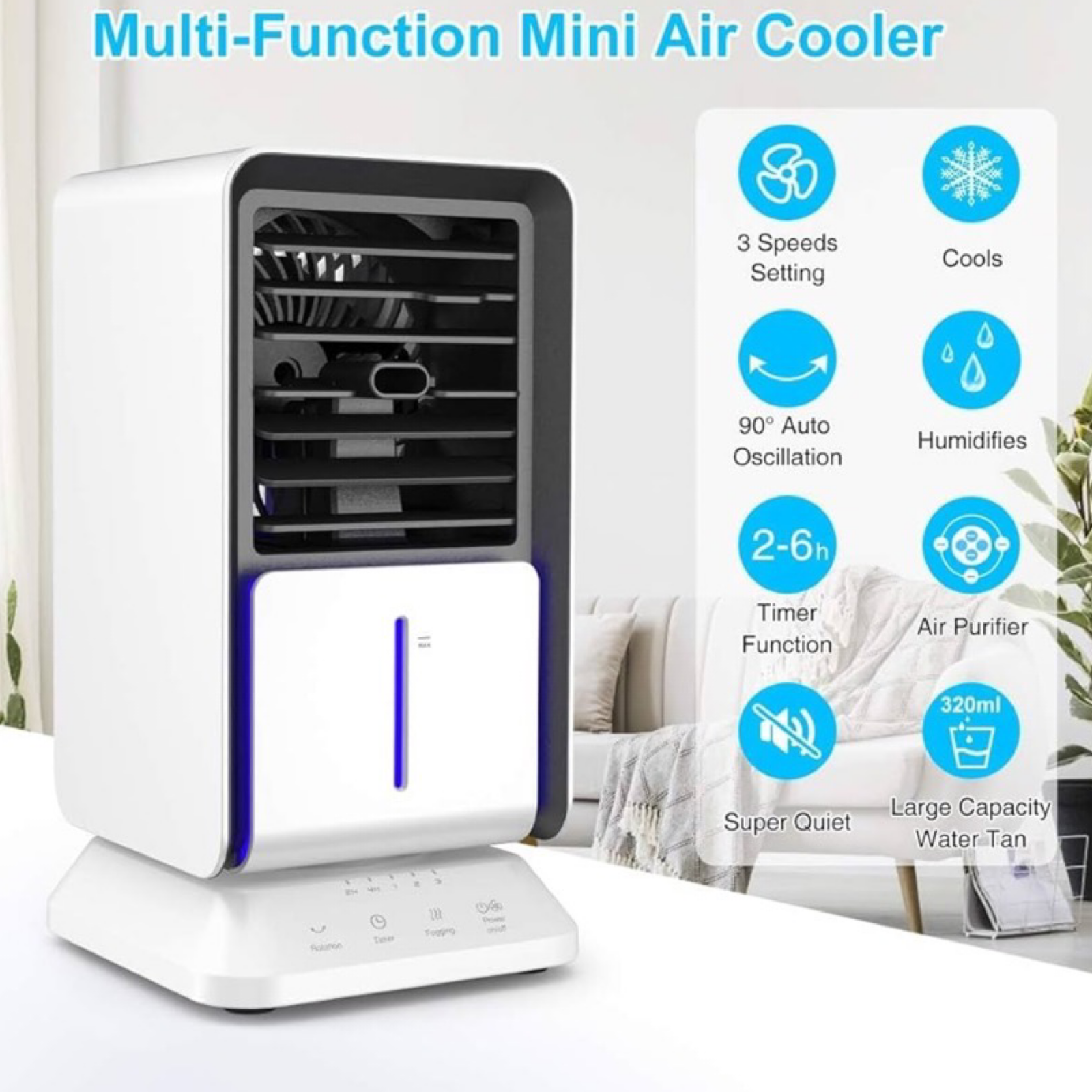 Energy Efficient Small Portable Air Cooler w/ Timer - No Ice Needed