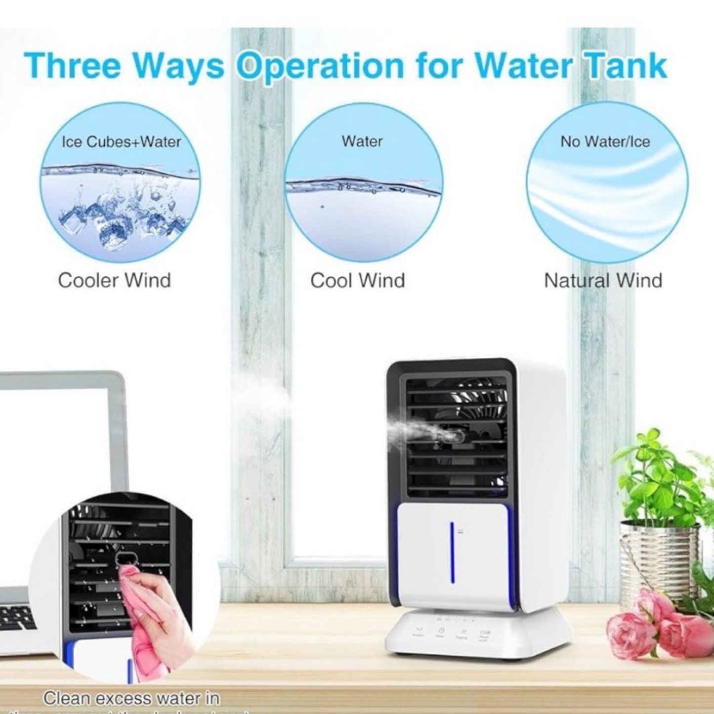 Energy Efficient Small Portable Air Cooler w/ Timer - No Ice Needed