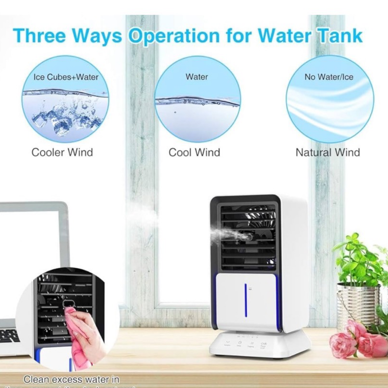 Energy Efficient Small Portable Air Cooler w/ Timer - No Ice Needed