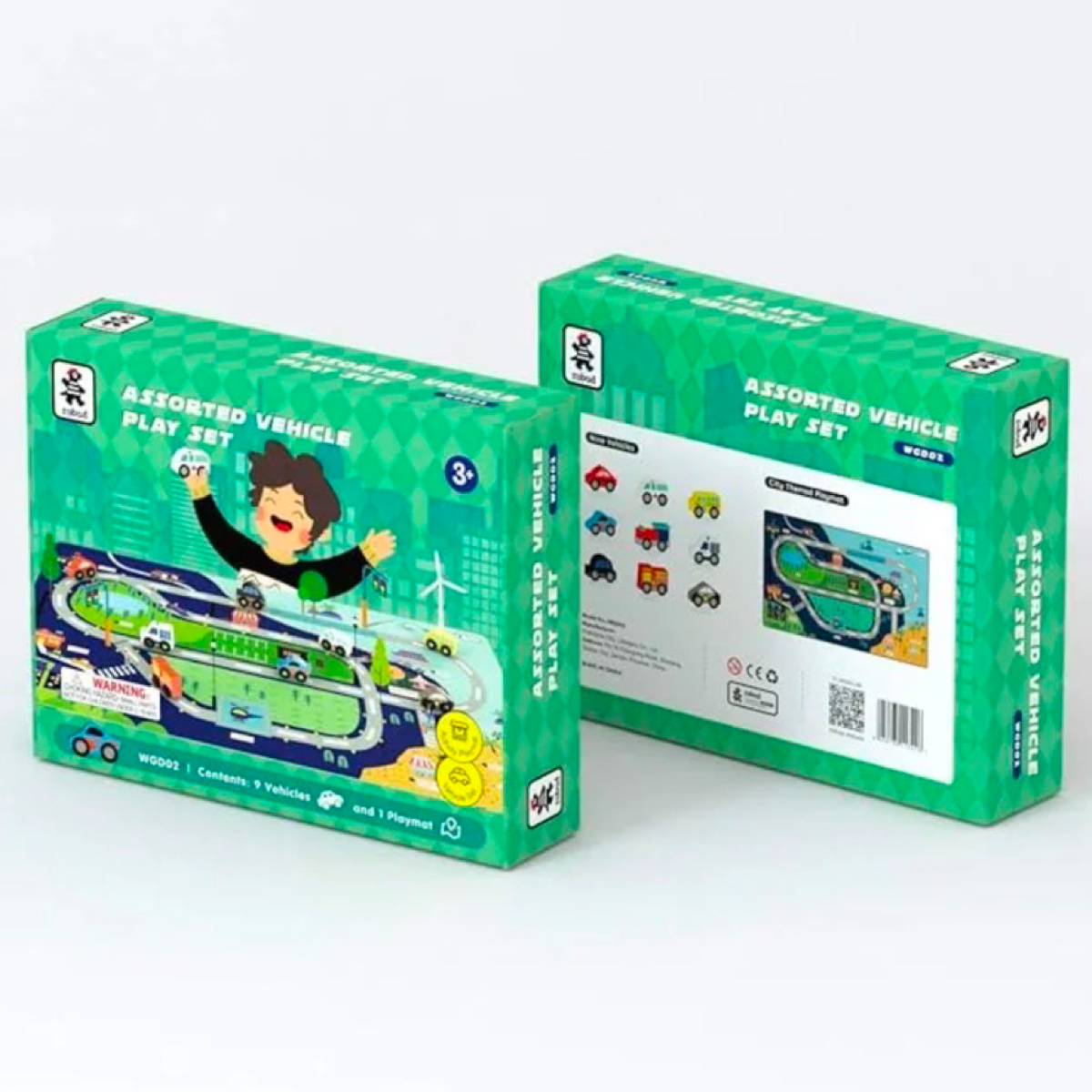 10pc Wooden Vehicle Set and Colorful Play Mat