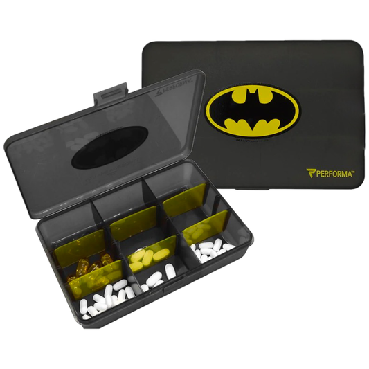 Performa Batman Pill Box - Customizable 3-9 Compartments, Shatter Resistant