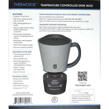 14oz Grey ThermoJoe Temperature Controlled Desk Countertop Mug