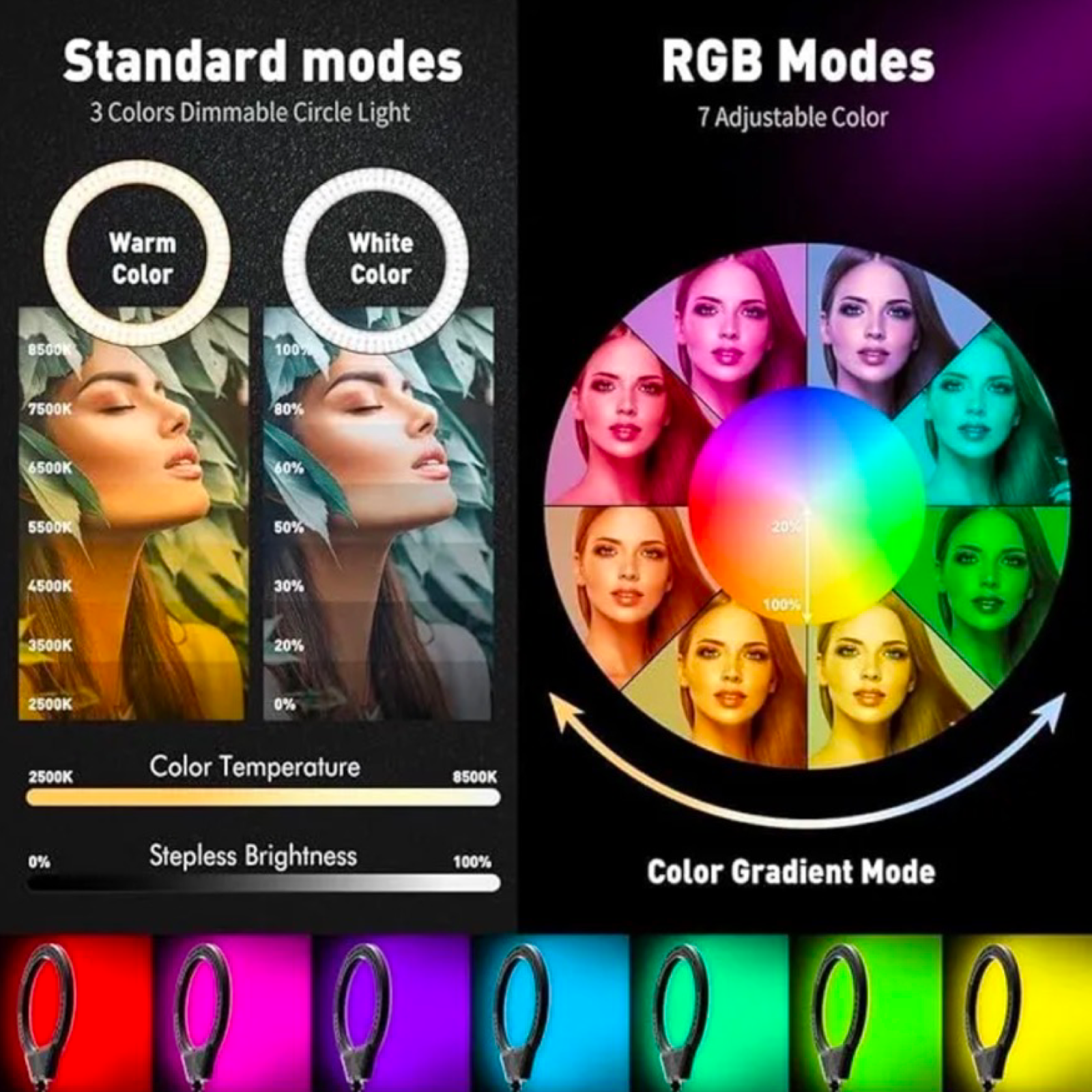 10" RGB Selfie Ring Light Kit w/Tripod Stand & Remote