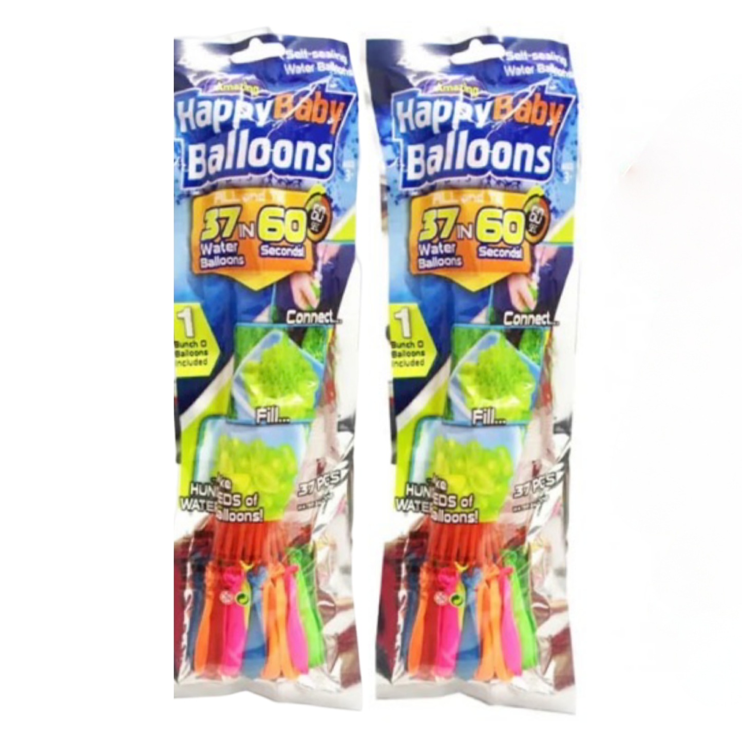 2pk Of Self Sealing Water Balloons, 74 Balloons Total - Fill In 60 Seconds!