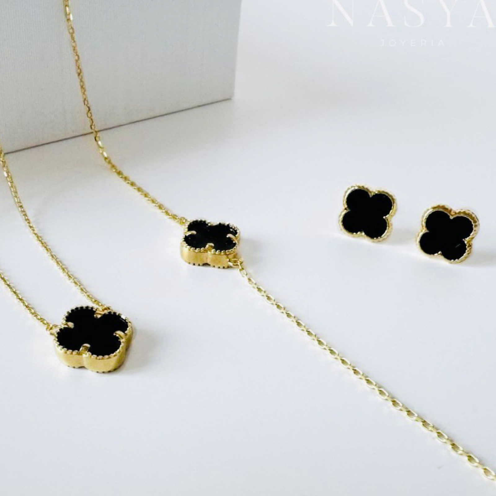 3pc 18K Gold Plated Lucky 4-Leaf Clover Set - Necklace, Bracelet, Earrings