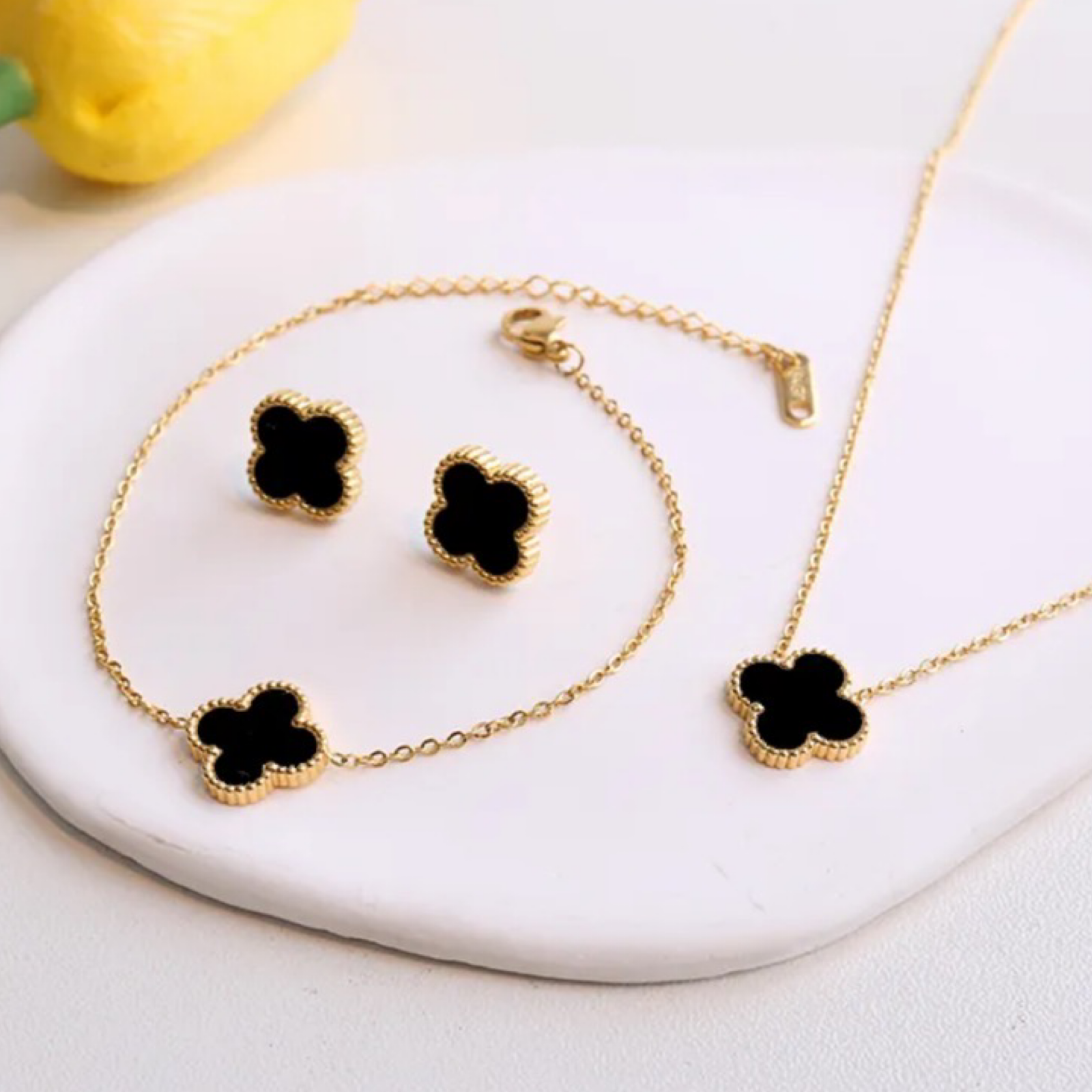 3pc 18K Gold Plated Lucky 4-Leaf Clover Set - Necklace, Bracelet, Earrings