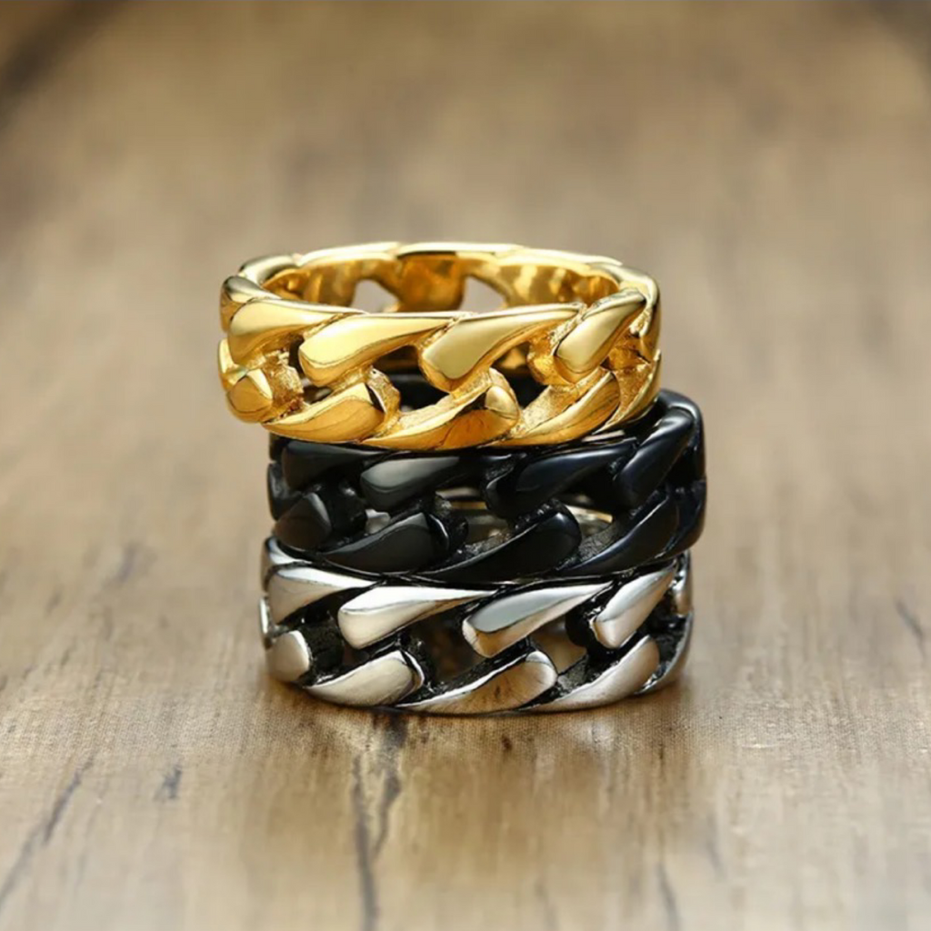 Men's 7mm Wide Titanium Plated Ring - Cuban Link Chain, Eternity Band