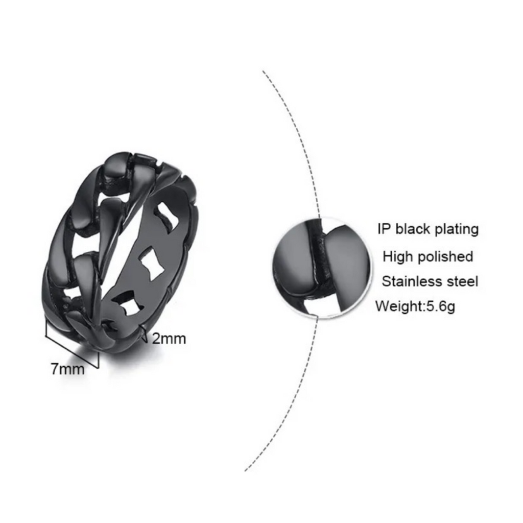 Men's 7mm Wide Titanium Plated Ring - Cuban Link Chain, Eternity Band