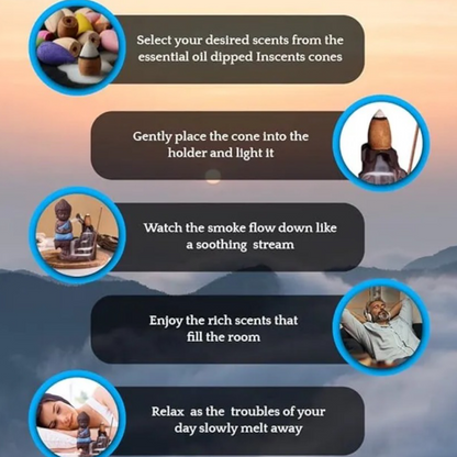 5" Buddha Incense Burner w/ Backflow Design - 10 Incense Cones Included