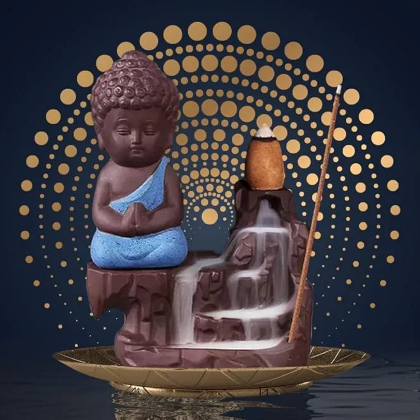 5" Buddha Incense Burner w/ Backflow Design - 10 Incense Cones Included