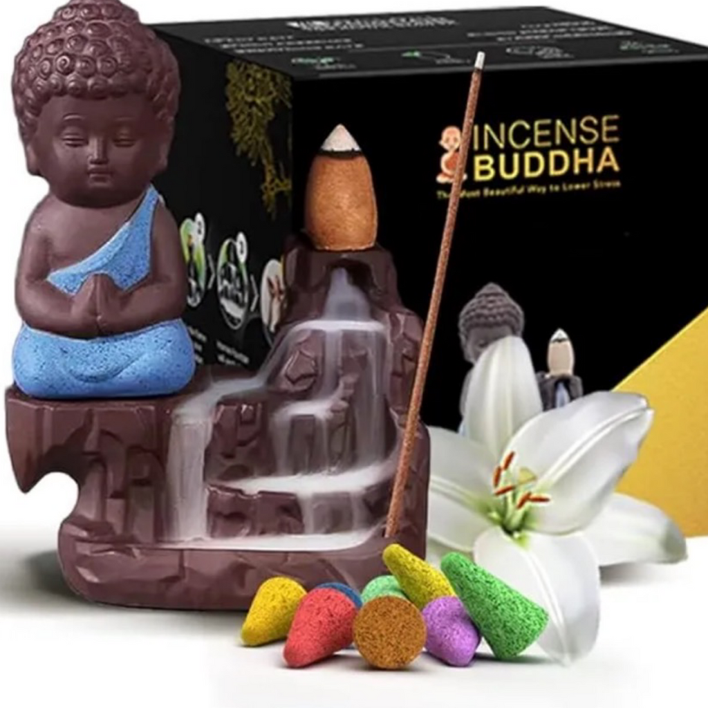 5" Buddha Incense Burner w/ Backflow Design - 10 Incense Cones Included