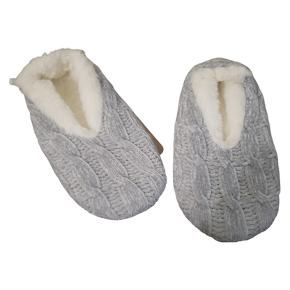 Demdaco Grey Chenille Cable Knit Slippers w/ Cozy Sherpa Lining