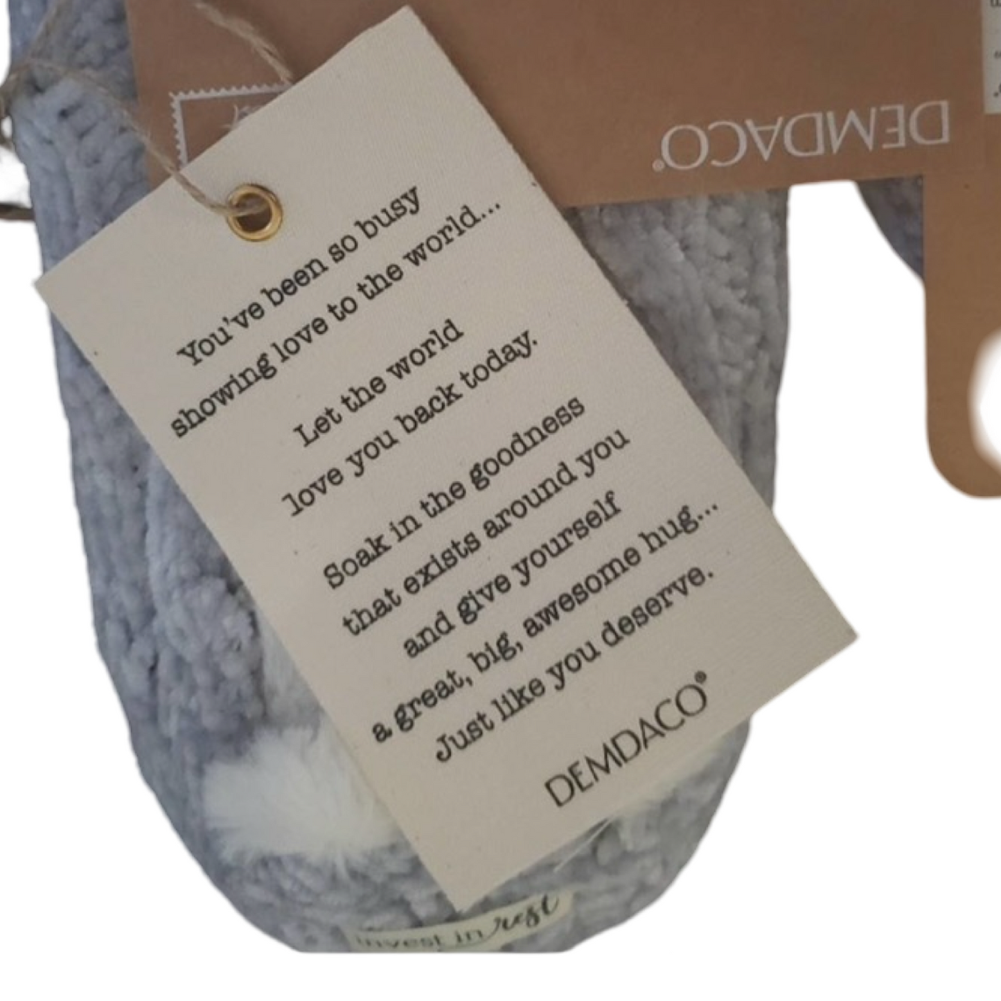 Demdaco Grey Chenille Cable Knit Slippers w/ Cozy Sherpa Lining