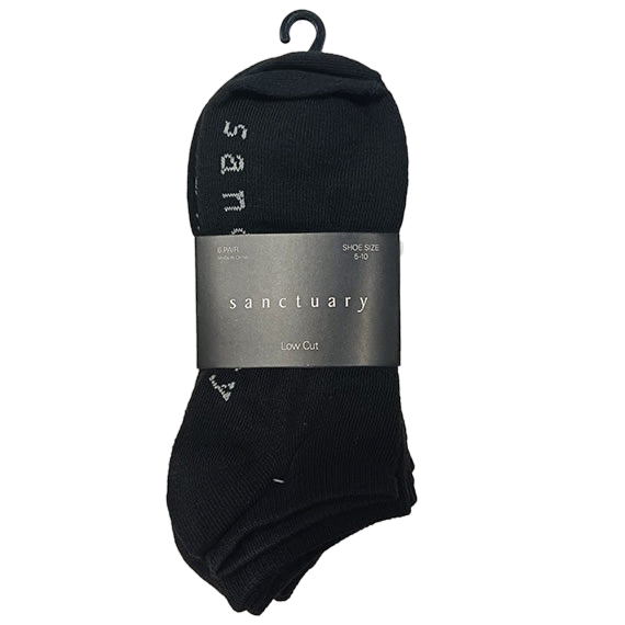 6pk Sanctuary Women's Socks, Quarter or Ankle Length - shoe size 5-10