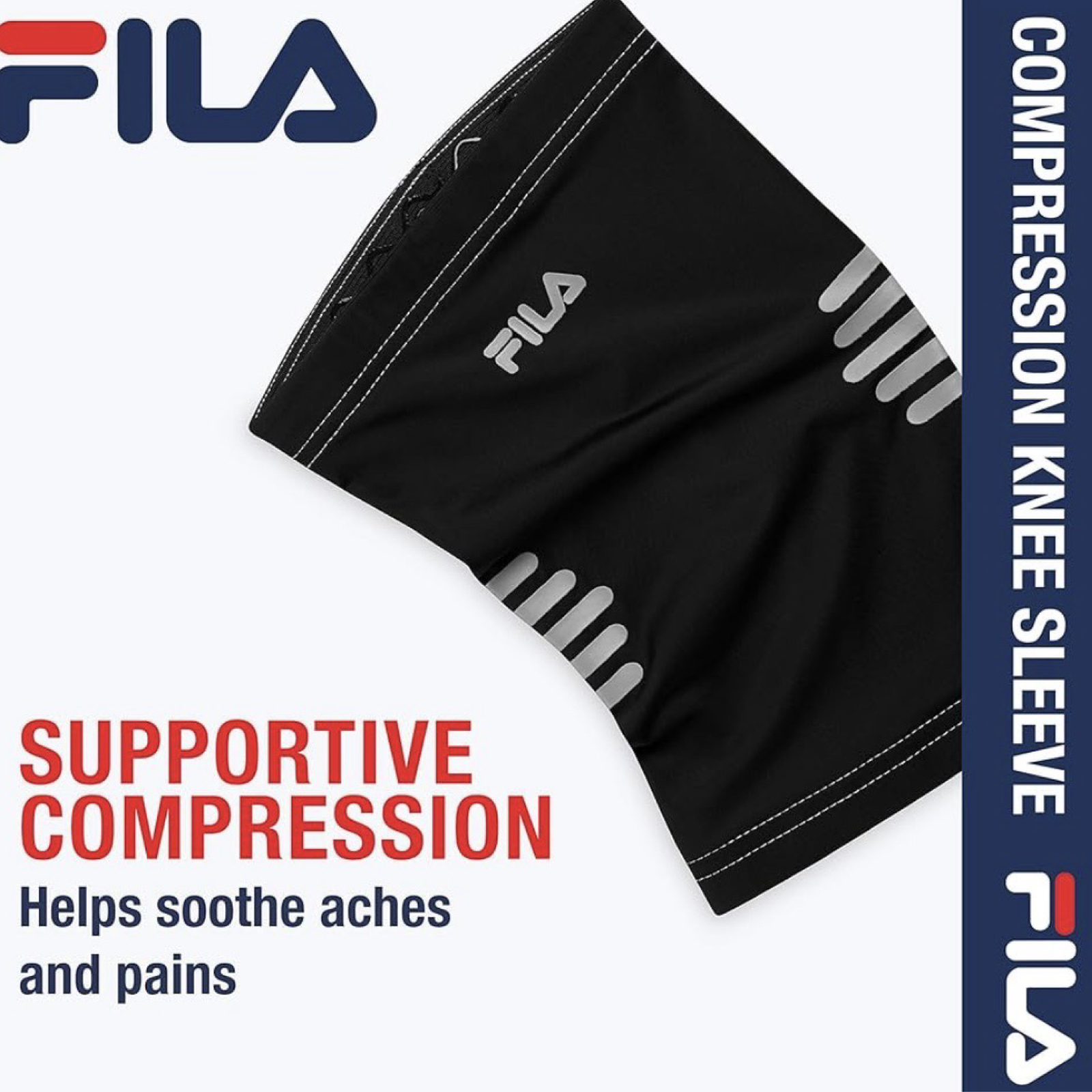 FILA Lightweight  Compression Knee Sleeve - Anti-Odor & 4 Way Stretch