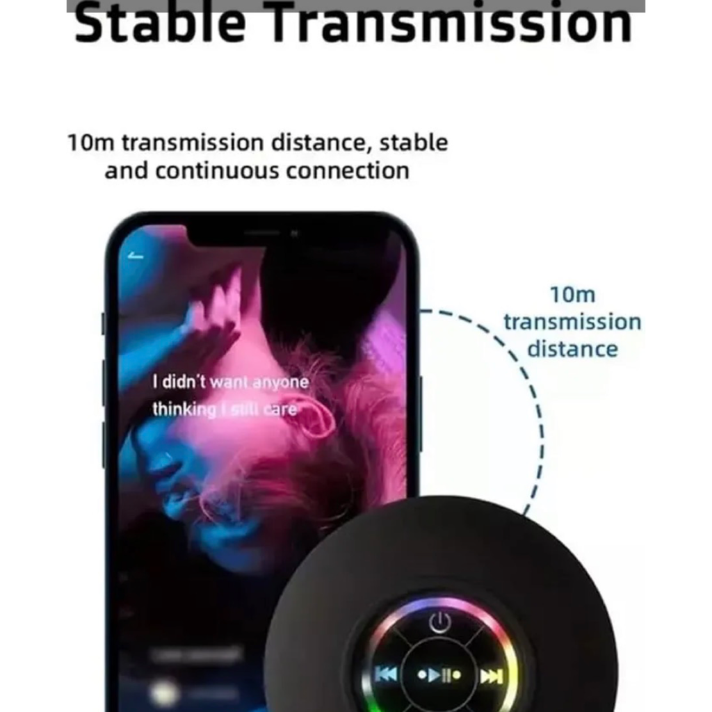 IPX4 Mini Bluetooth Suction Shower Speaker – Waterproof & LED Lighted