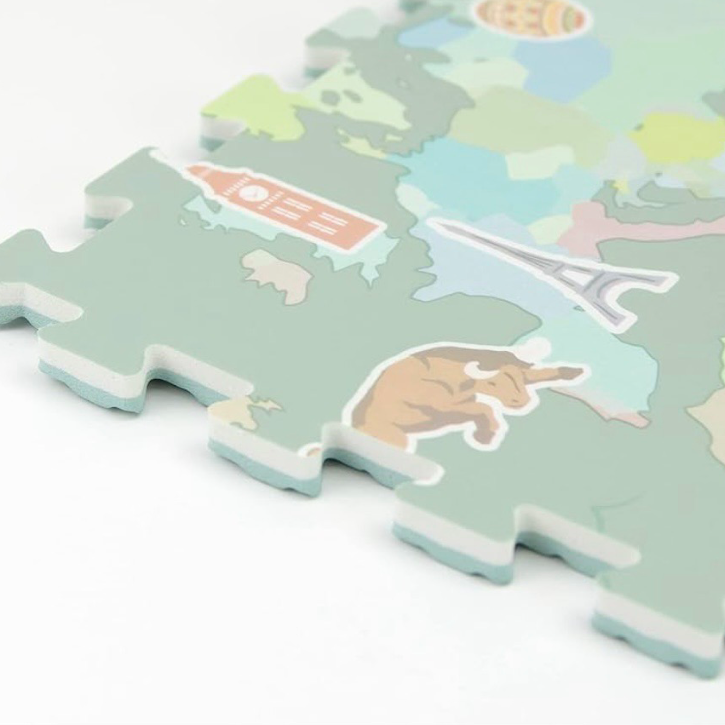 9pc Anti-Fatigue World Map Inter-Locking Eva Foam Floor Tiles - 35' x 35' Assembled