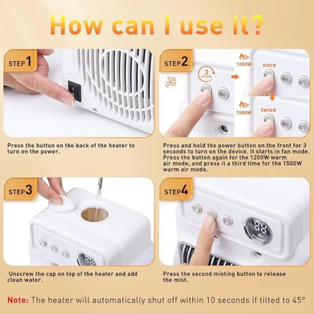 3 in 1 Space Heater with Humidifier & Fan - Heats up to 200Sq ft.