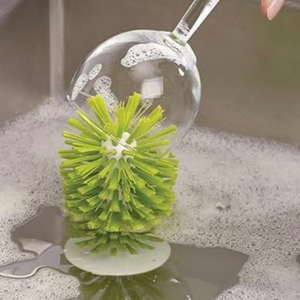 Glass Cleaning Brush w/ Suction Cup - Easily Clean Wine Glasses, Goblets & More