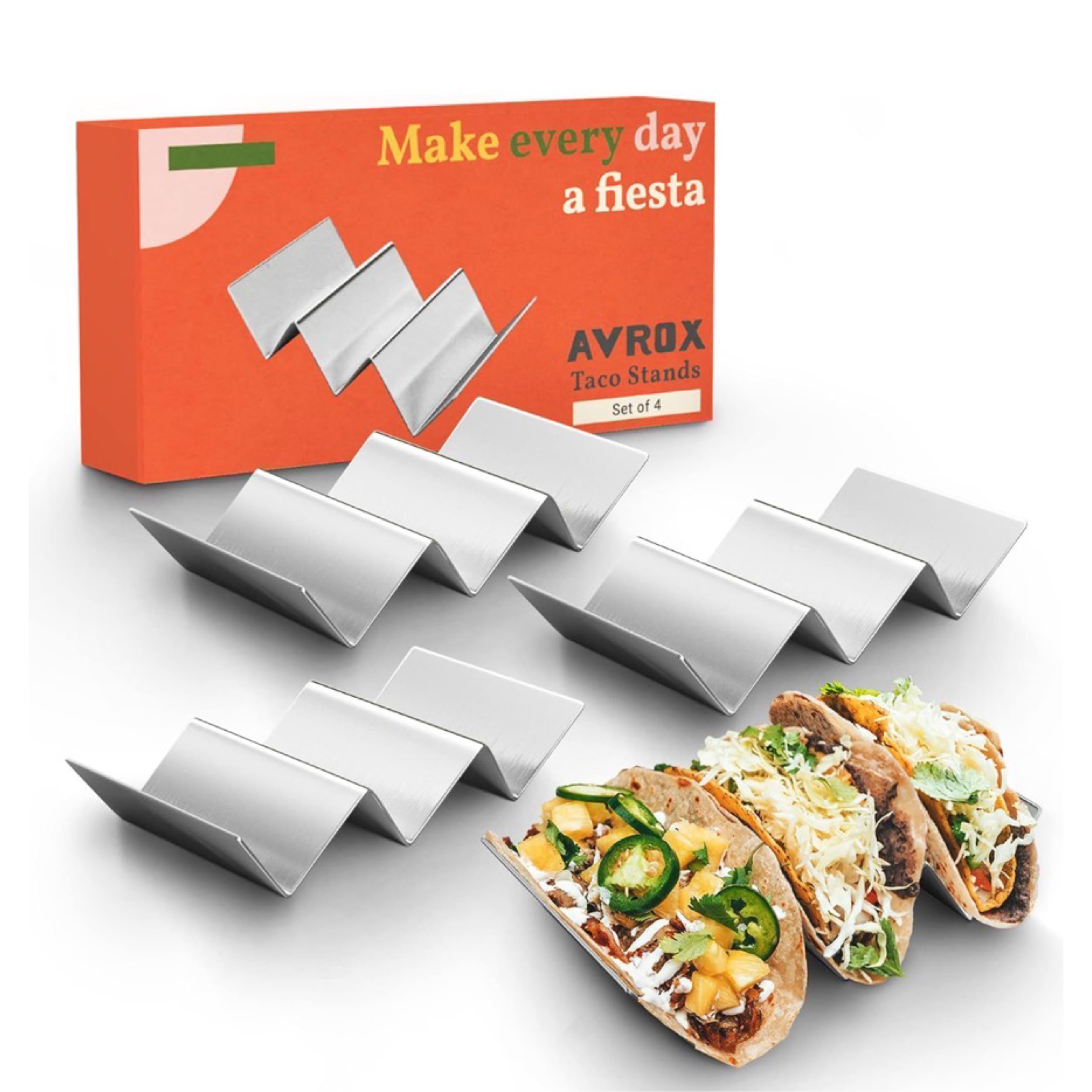 4pk Stainless Steel Taco Stand Holders - For 12 Tacos!