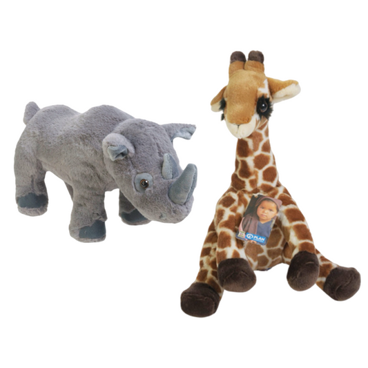 Nature Planet 12" Plush Giraffe or Rhino - Soft and Cute!