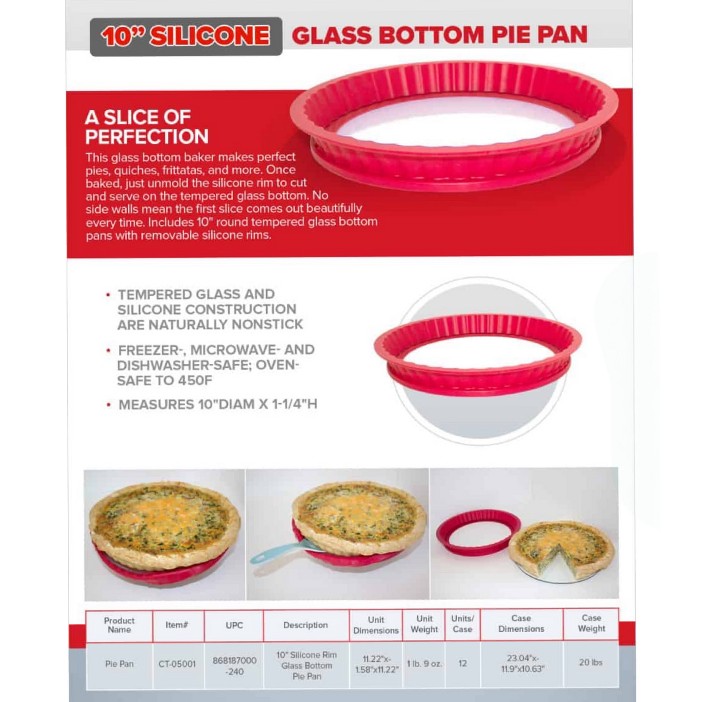 Dough EZ 10" Tempered Glass Bottom Pie Pan - Silicone Easy Remove Top