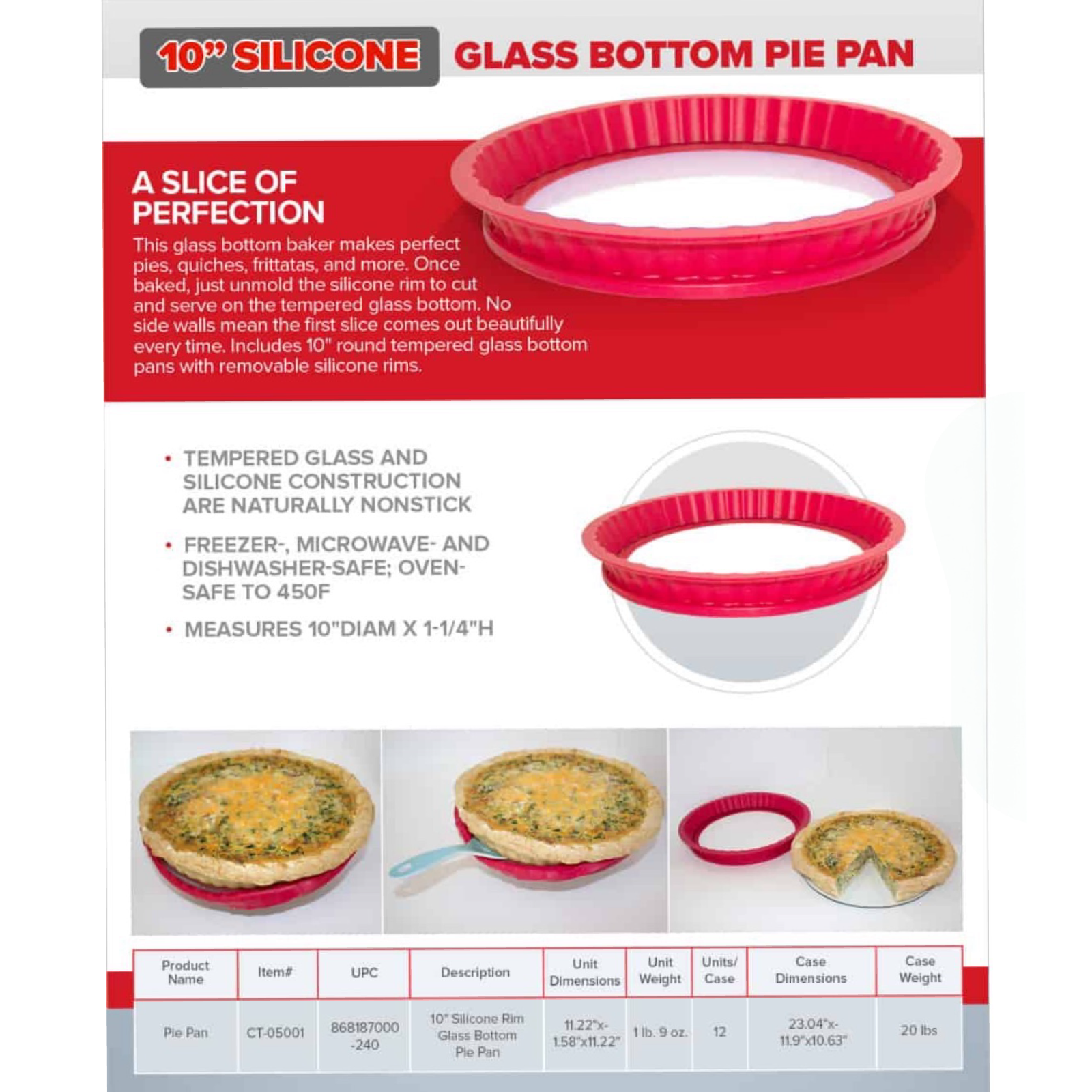 Dough EZ 10" Tempered Glass Bottom Pie Pan - Silicone Easy Remove Top