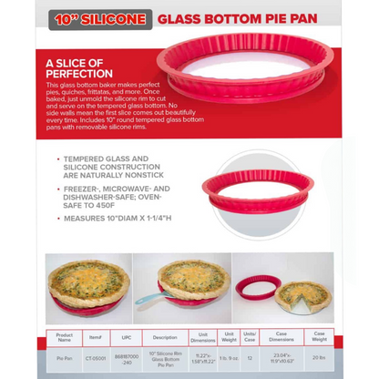 Dough EZ 10" Tempered Glass Bottom Pie Pan - Silicone Easy Remove Top