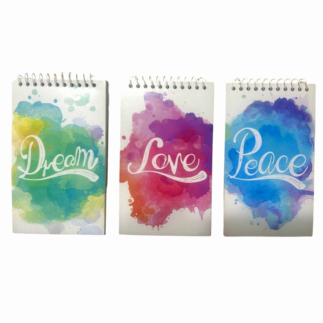 3pk Lined 60pg Pocket Spiral Notebooks/Memo Books, 3" x 5" - Peace, Dream, Love