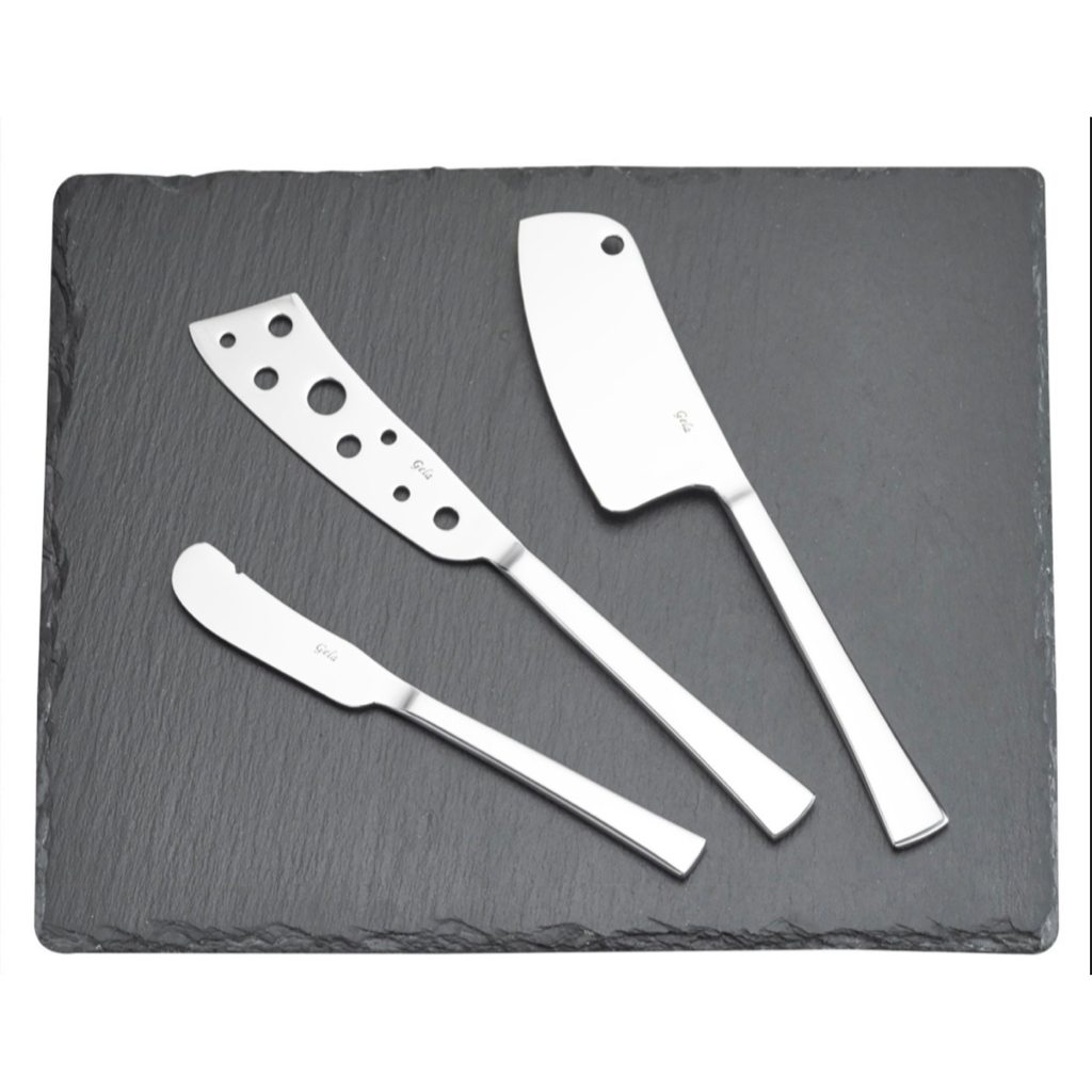 4pc Natural Stone Slate Cheese Board Charcuterie Set - Stainless Steel Knives