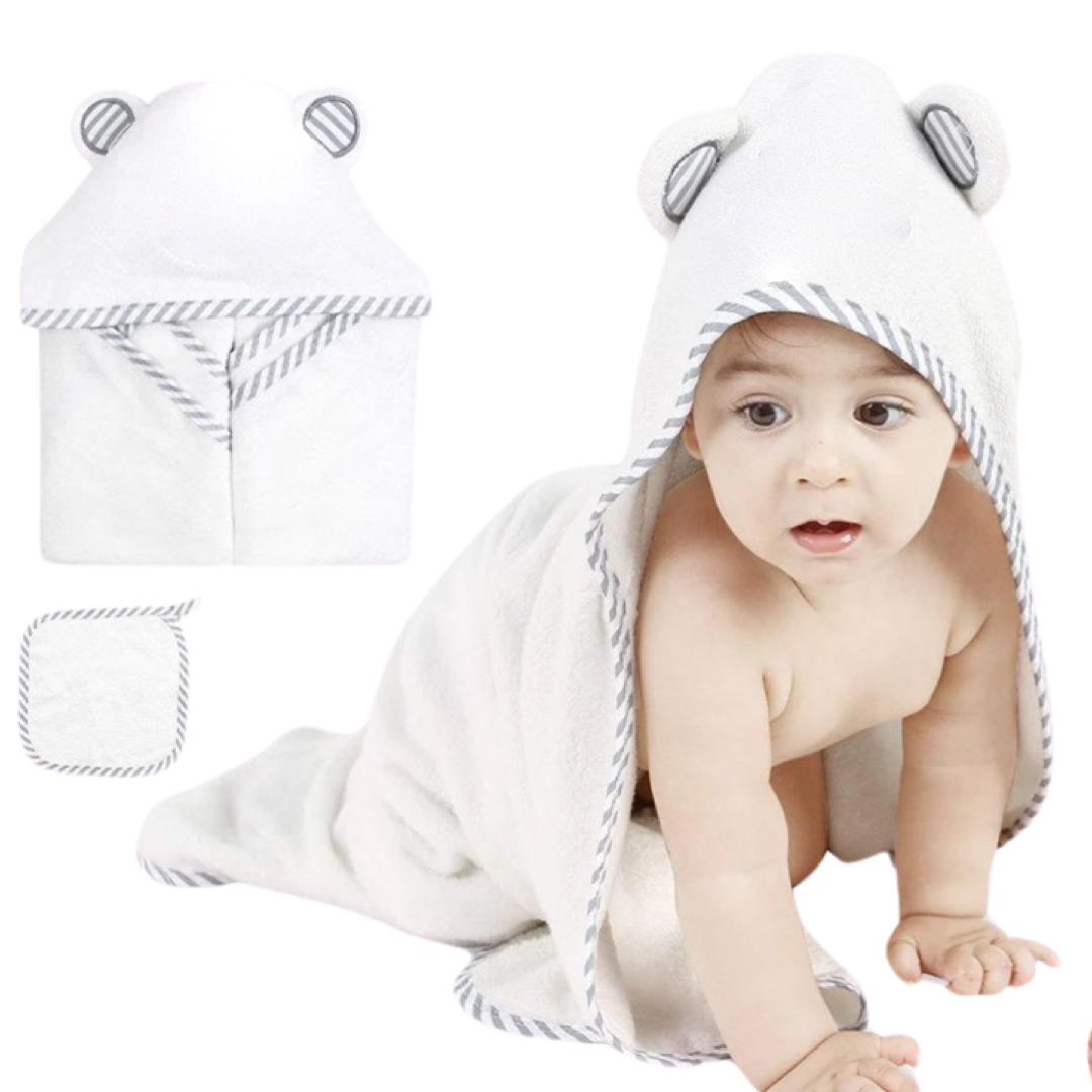 XL Organic Bamboo & Cotton Hooded Baby Towel - Soft & Absorbent