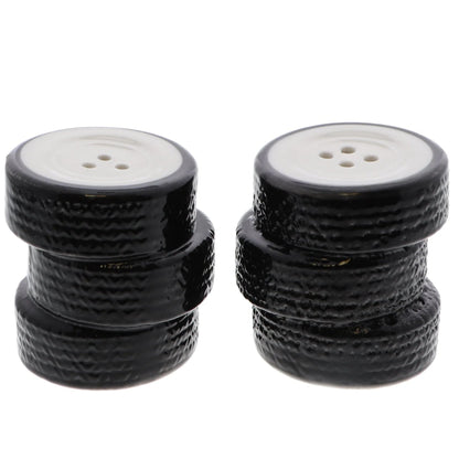 Stack of Tires Salt & Pepper Shaker Set – Ceramic Auto-Themed Kitchen Décor