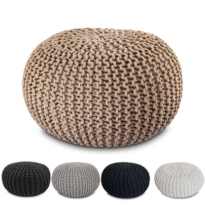 Chunky Handcrafted Knit Pouf -100% Recycled Cotton, 17.7″ x 11.8″