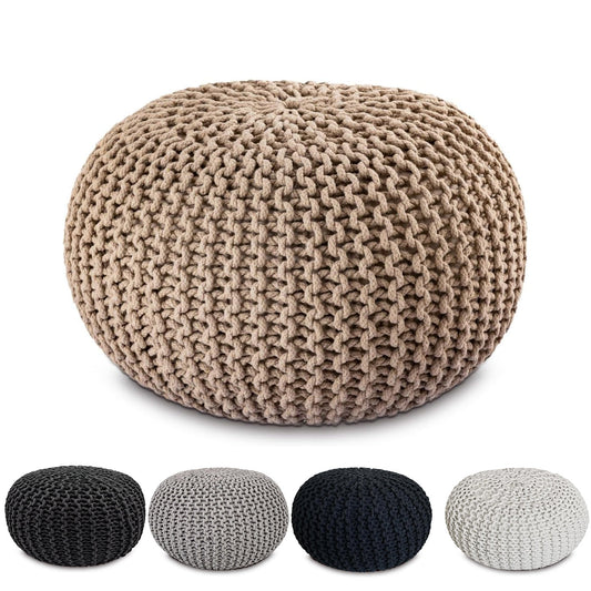 Chunky Handcrafted Knit Pouf -100% Recycled Cotton, 17.7″ x 11.8″
