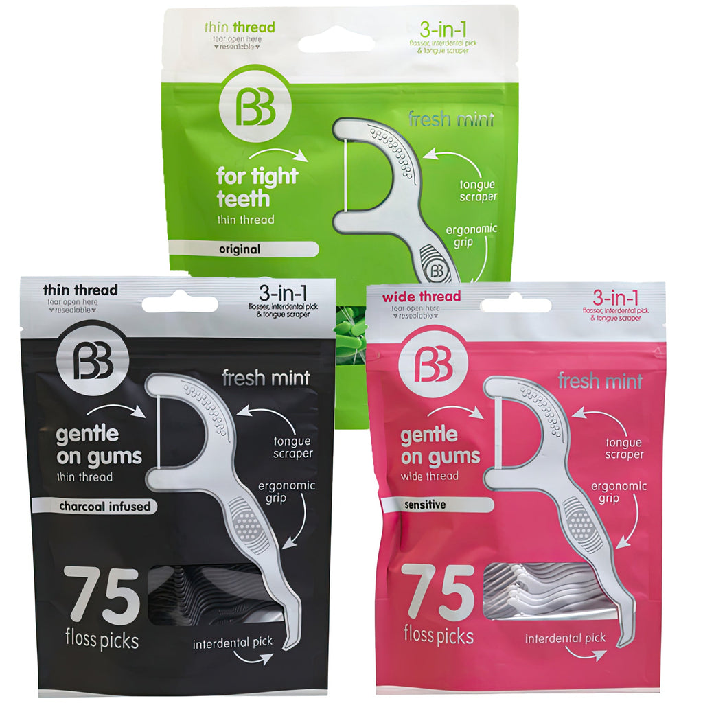 Floss Picks by Brush Buddies - Choose From Charcoal, Sensitive or Mint